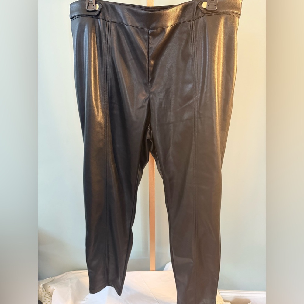 Marc New York Black Dress Faux Leather Pants with Elegant Gold Button at WAIST